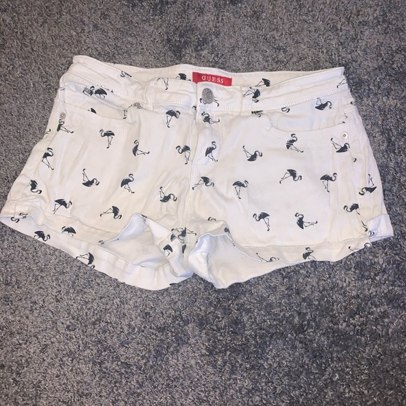 White and Black Flamingo Guess Shorts - Picture 1 of 3